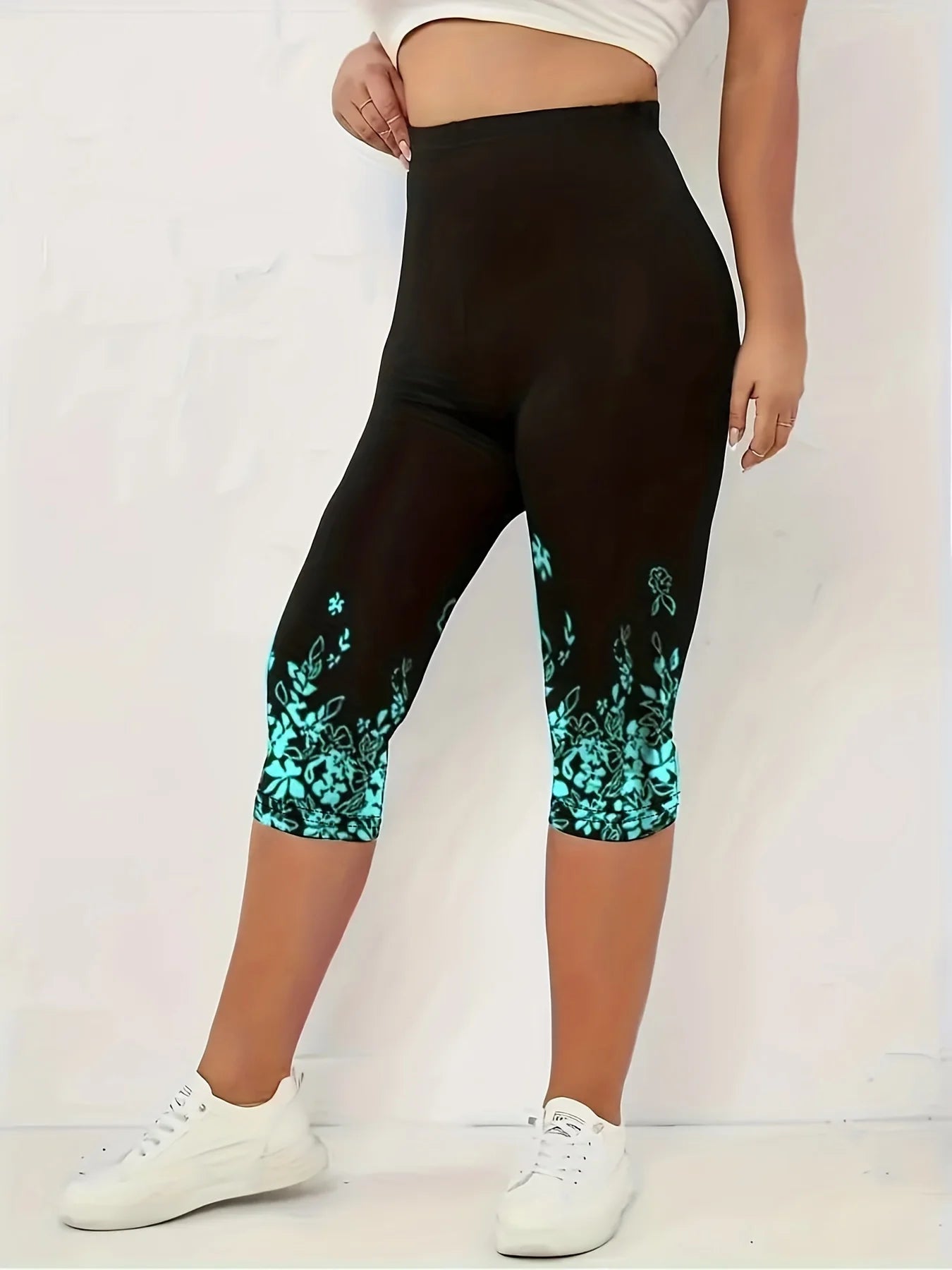 Women'S Casual S-XXL Slim Fit Capri Leggings Ladies Fashion Floral Print High Rise Slight Stretch Skinny Capri Leggings-Gennys fashion