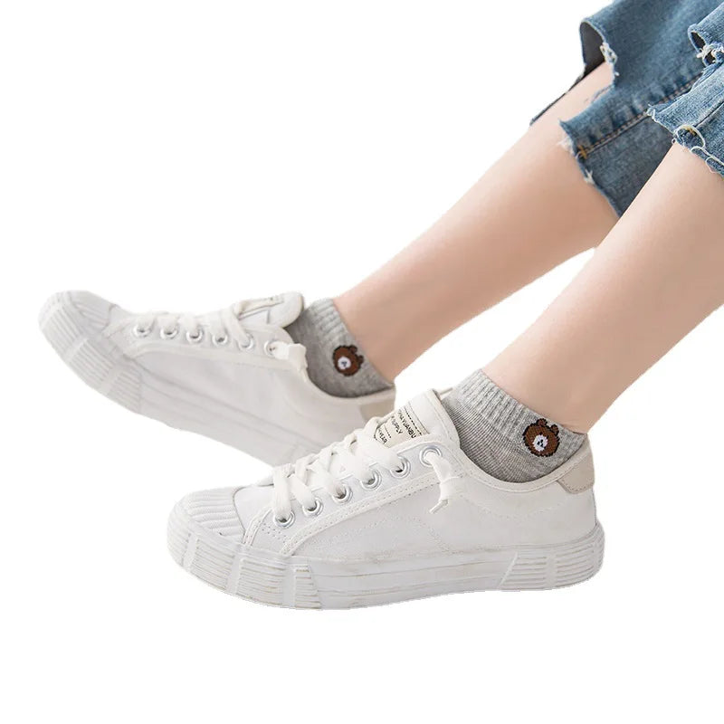 10 Pairs Women Low Tube Socks Set Cute Bear Pattern Fashion Breathable for Female Casual Style Comfortable Socks-Gennys fashion