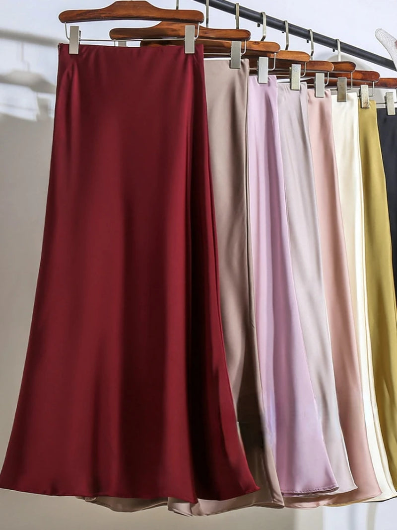 Acetic Satin Fishtail Skirt Woman Korean Fashion Elastic High Waist Skirts for Women Spring/Summer 2024 New Slim Long Dresses-Gennys fashion