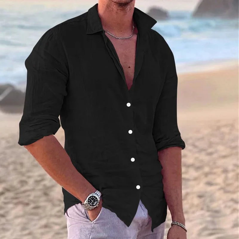 Summer New Fashion Street Men Cotton Linen Slim Casual Men'S Shirt Single Breasted Cardigan Long Sleeve-Gennys fashion
