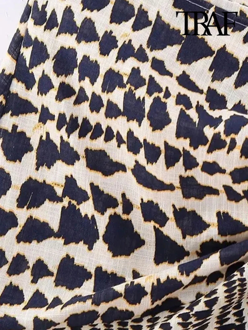 Women Fashion with Beaded Print Wrap Mini Skirt Vintage High Waist Back Zipper Female Skirts Mujer-Gennys fashion