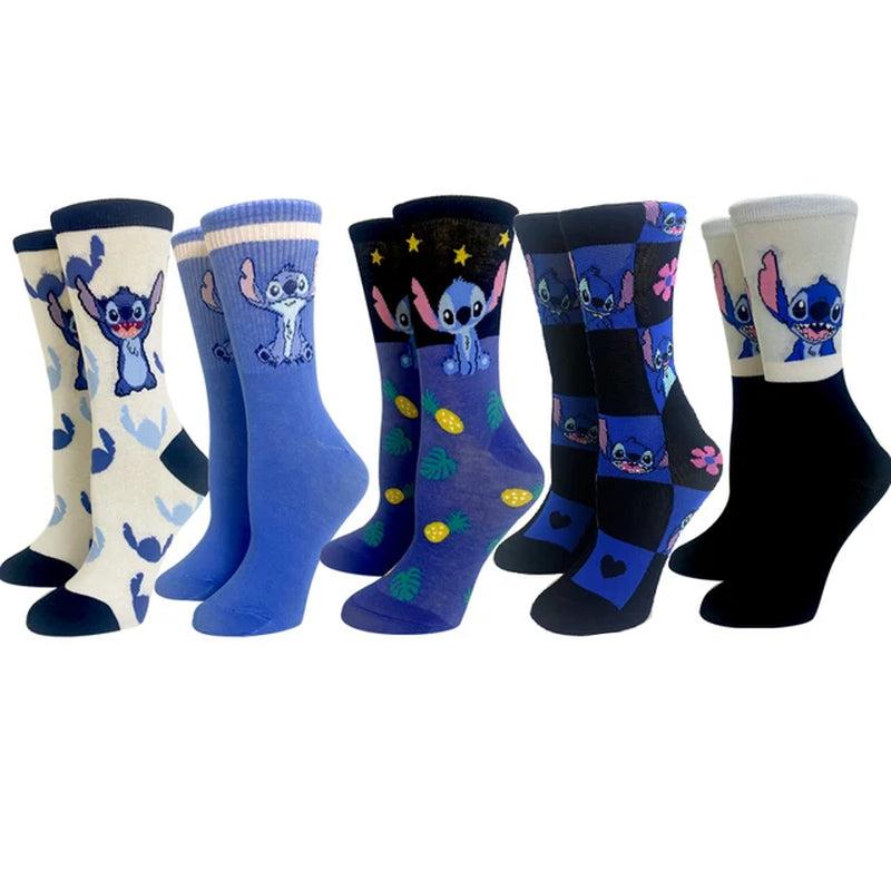 5 Pairs Cartoon Stitch Women Socks Cotton Comfortable Anime Socks Crew Socks Casual Happy Funny Socks Size 35-40-Gennys fashion