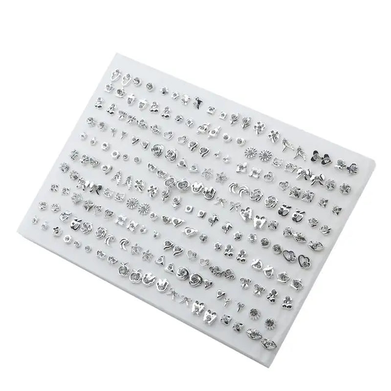 100Pair Women Acrylic Crystal Small Stud Earrings Set Girls Child Heart Star Animal Moon Crown Plastic Geometric Earring Jewelry-Gennys fashion