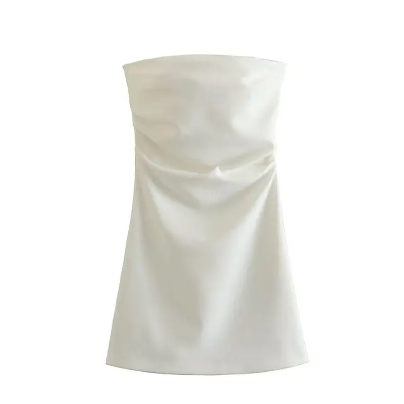 Women Fashion Sexy Back Zipper Solid Color Pleats Strapless Mini Dress Chic Female Sleeveless Evening Dresses Mujer-Gennys fashion