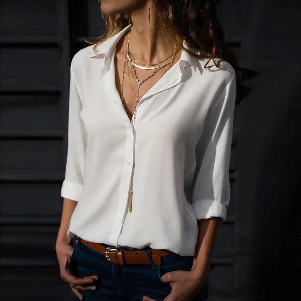 Spring Women White Chiffon Shirt Female Blouse Tops Long Sleeve Casual Turn-Down Collar Ol Style Women Loose Blouses Блузки @40-Gennys fashion