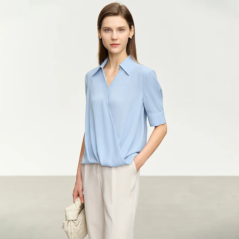 Minimalism Fashion Woman Shirts 2023 New Turn-Down Collar Chiffon Blouse Half Sleeve Top Women'S Shirts & Blouses 12342609-Gennys fashion