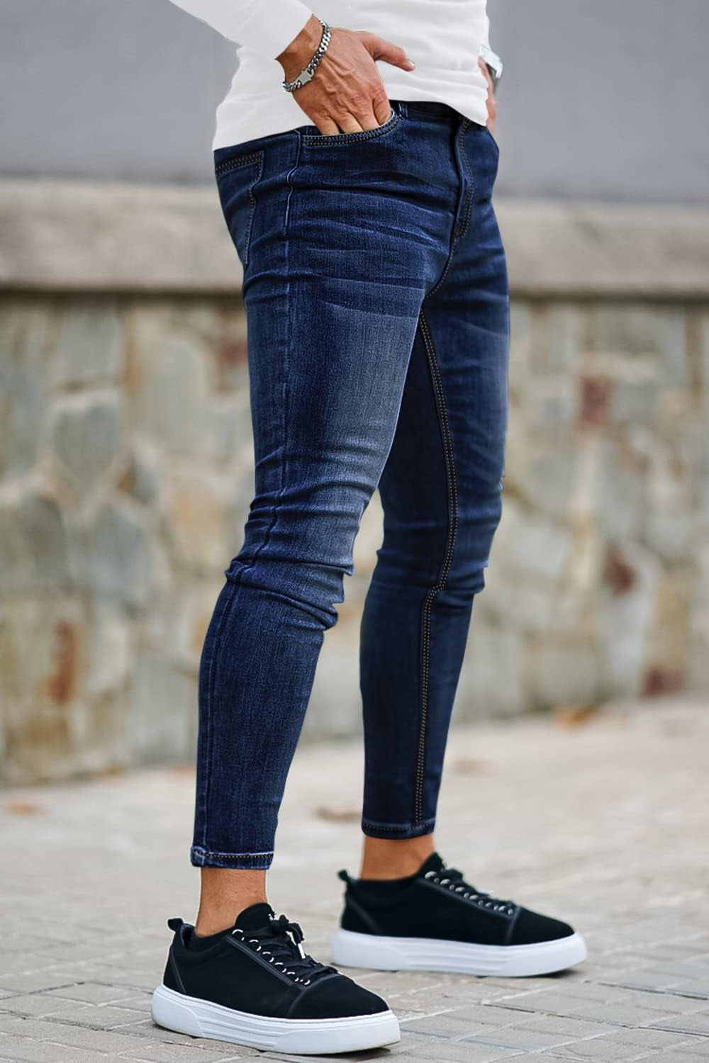 Mens Skinny Jeans Ripped Stretch Slim Fit Jeans for Mens Classic Denim Pants-Gennys fashion