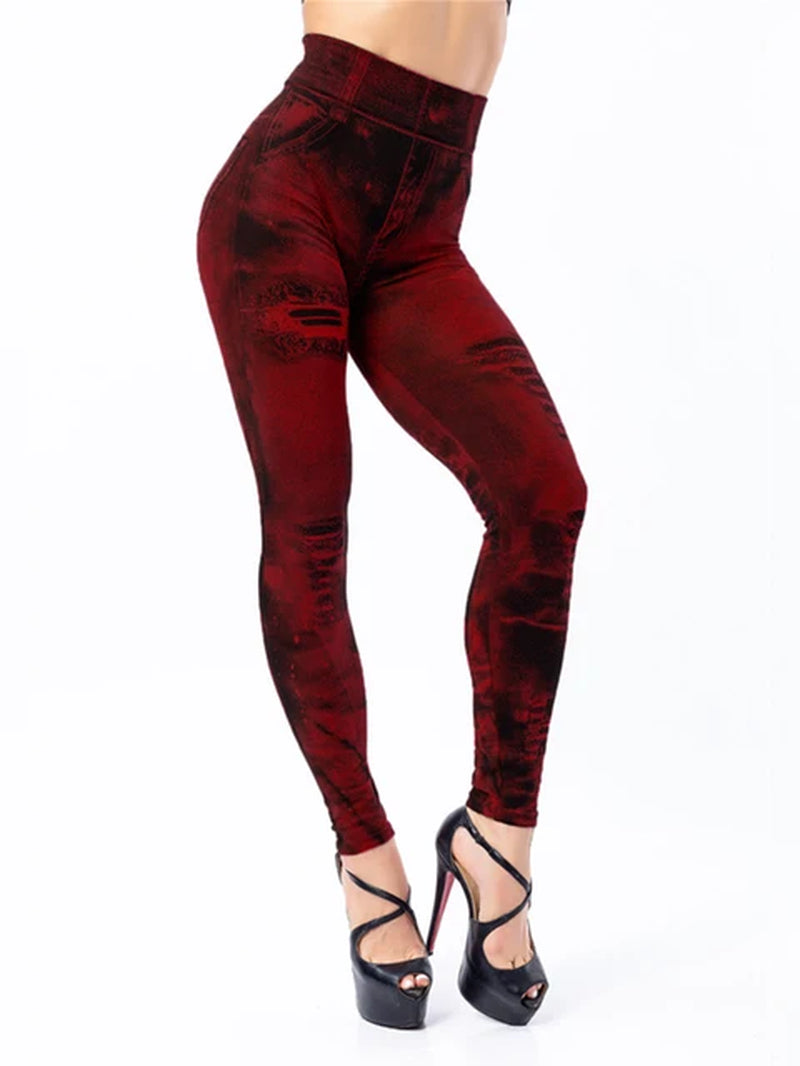 2024 Sexy Astic Imitation Jeans Leggings Women Stretch High Waist Pants Fitness Slim Push up Leggings for Women Summer Breeches-Gennys fashion
