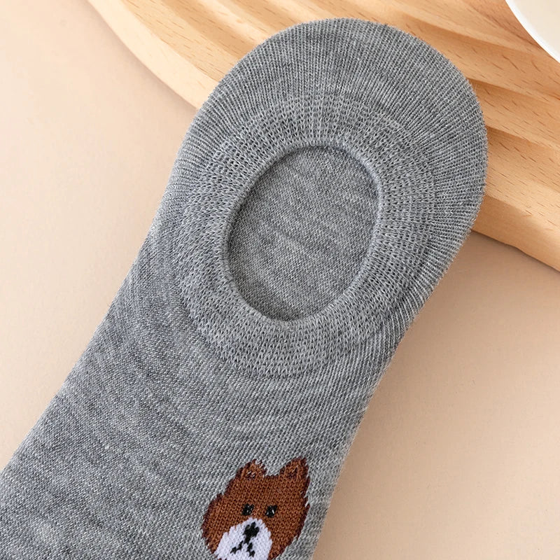 10 Pairs of WOMEN'S Cotton Socks, Casual Breathable Short Socks, and Girls' Cartoon Bear Low Cut Ankle Boat Socks-Gennys fashion