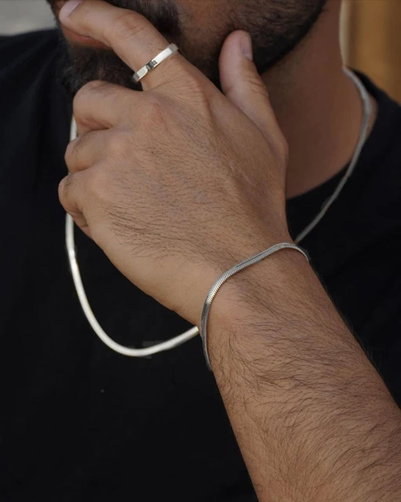 3 Pcs Stainless Steel Bracelet Necklace Ring for Men Women Retro Simple and Personalized Punk Hip Hop Jewelry Set Fashion Gifts-Gennys fashion