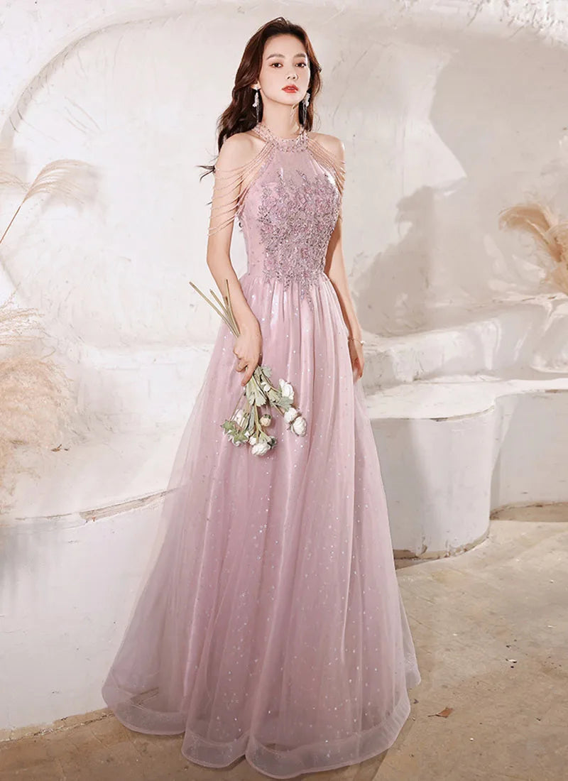 Luxury High Quality Pink Evening Dress 2024 for Prom Summer Autumn Temperament Socialite Senior Party Dress for Women-Gennys fashion