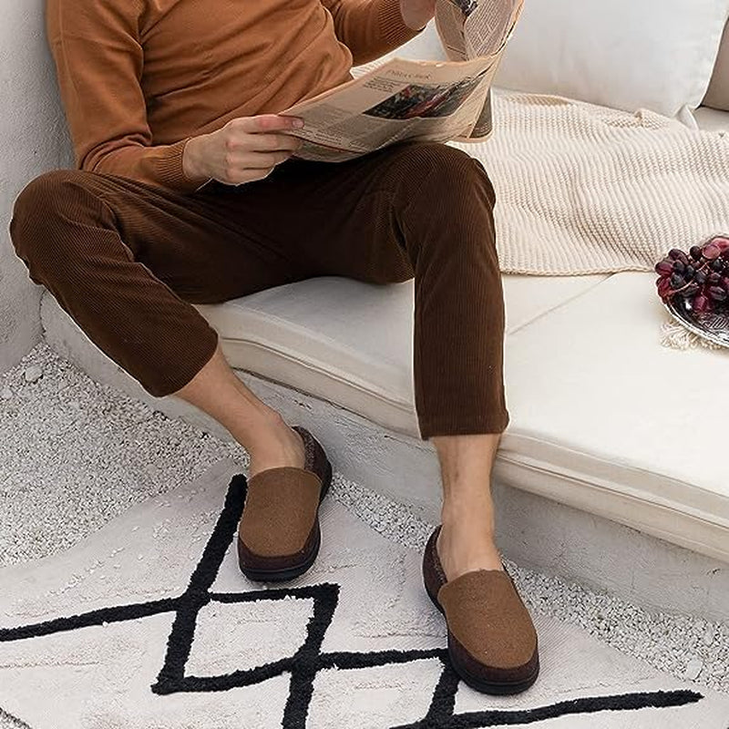 Men'S Wool Blend Closed-Back Slippers, Indoor/Outdoor Durable House Shoes with High-Density Foam-Gennys fashion