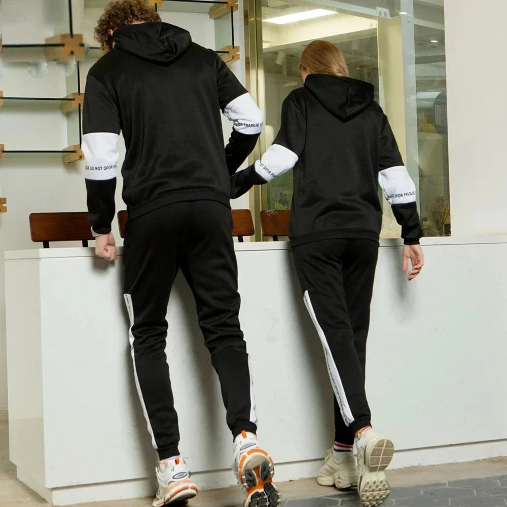 Mens Tracksuit High Quality Fashion Hooded Sweatshirt Sweatpants Casual Trend Print Pullover Classic Black White Jogging Clothes-Gennys fashion