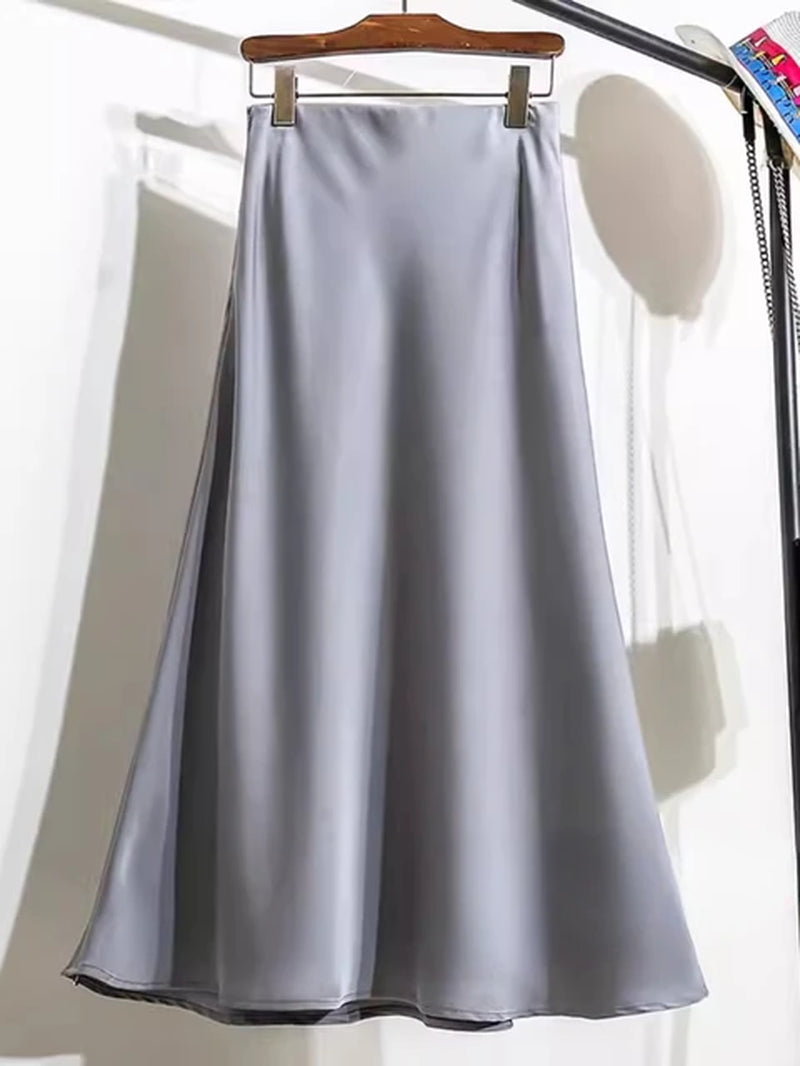 Acetic Satin Fishtail Skirt Woman Korean Fashion Elastic High Waist Skirts for Women Spring/Summer 2024 New Slim Long Dresses-Gennys fashion