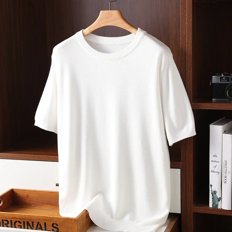 Men'S Cashmere Short Sleeves Sweaters 2022 Solid Color O-Neck Casual Knitted Pullovers Men Short Sleeves Jumper-Gennys fashion