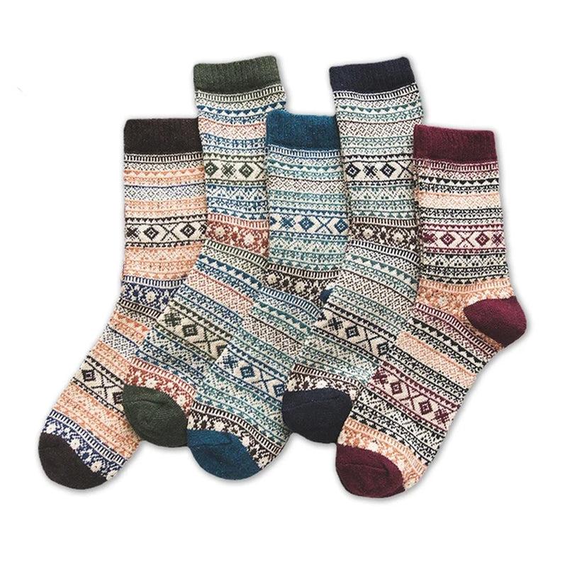 Brand 5 Pairs Winter Men'S Socks Thicken Sheep'S Wool Socks Warm Men Retro Style Colorful Fashion Man Socks for Snow Boots-Gennys fashion