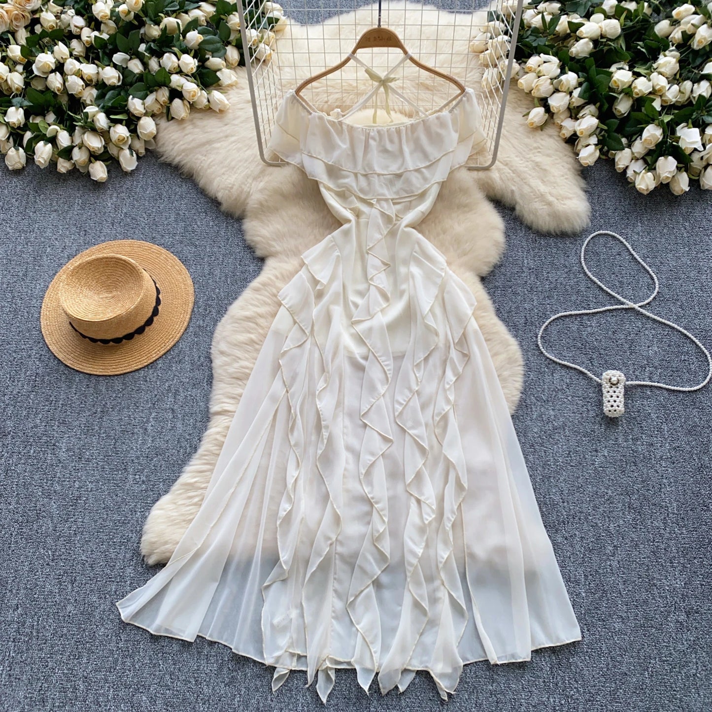 Off Shoulder Ruffle Split Sweet Dress Chic Evening Party Club Summer Vestidos Women Hip Wrap Dresses-Gennys fashion