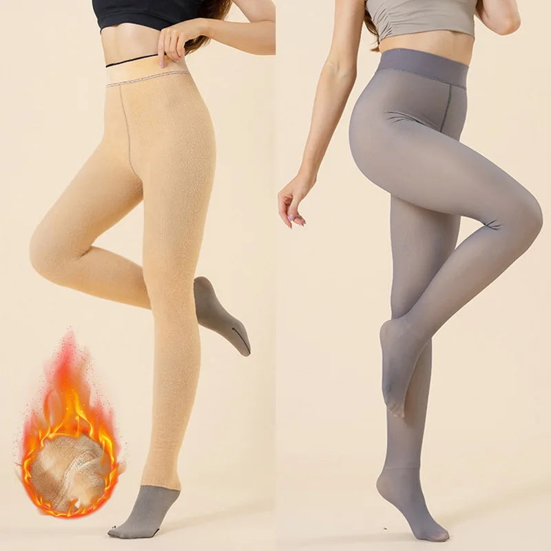 Winter Warm Leggings Pantyhose Women Fleece Socks High Waist Thermal Stocking Insulated Pants Fake Translucent Leggings Tights-Gennys fashion
