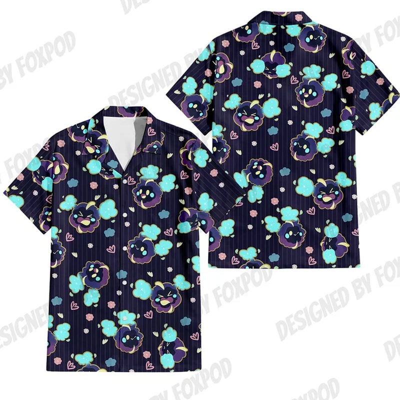 Summer Anime Style Pattern Printing Cartoon Animal Oversized Hawaiian Short Sleeved Shirt for Men'S Original Harajuku Clothes-Gennys fashion
