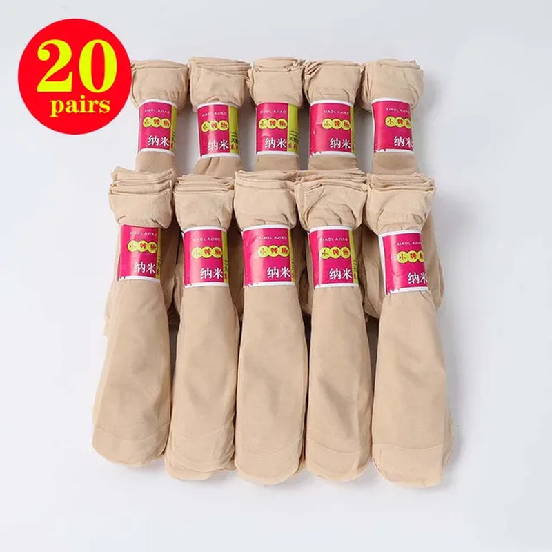 20Pairs Summer Socks Skin Color Transparent Ultrathin Women Crystal Silk Socks Nylon Ladies Female Summer Short Ankle Sock-Gennys fashion