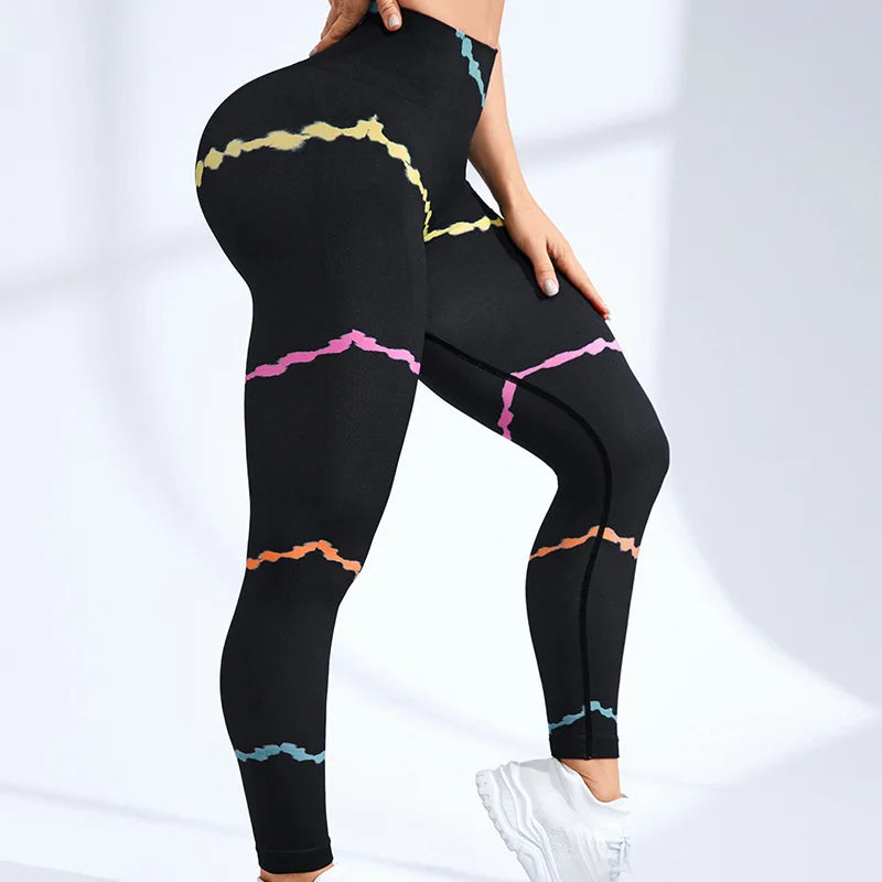 Women Seamless Tie Dye Yoga Leggings High Waisted Sexy Striped Fitness Leggings Fashionable Exercise Breathable Leggings-Gennys fashion
