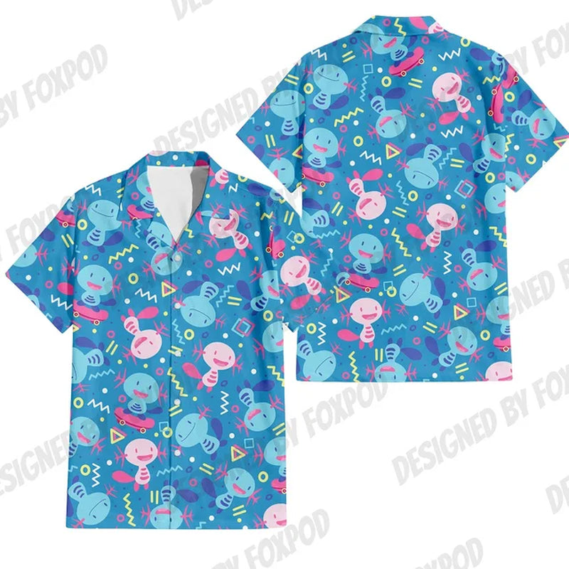 Summer Anime Style Pattern Printing Cartoon Animal Oversized Hawaiian Short Sleeved Shirt for Men'S Original Harajuku Clothes-Gennys fashion
