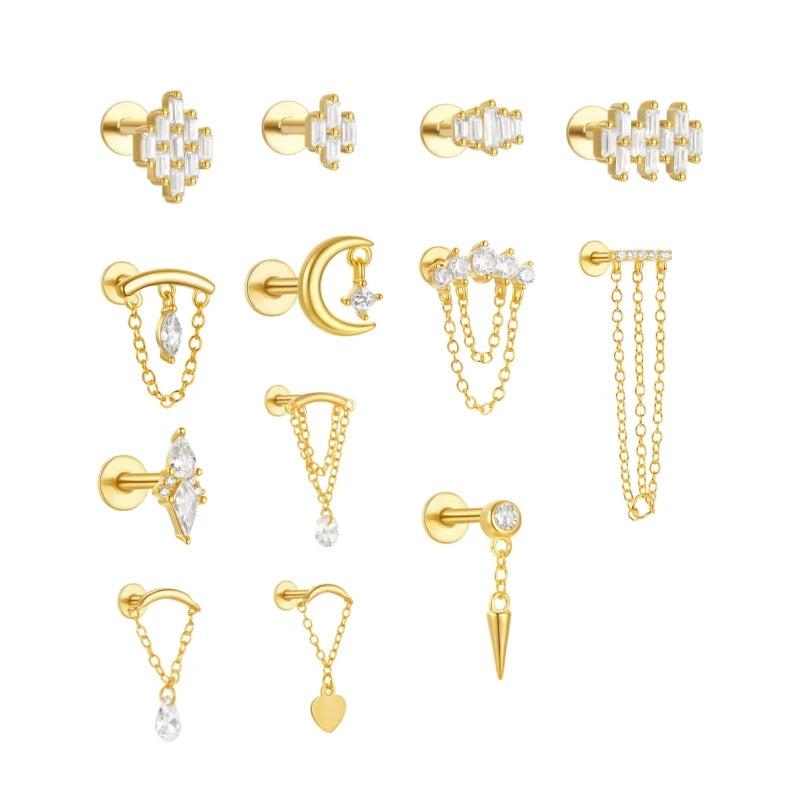 925 Silver Square CZ Stud Earrings-Gennys fashion