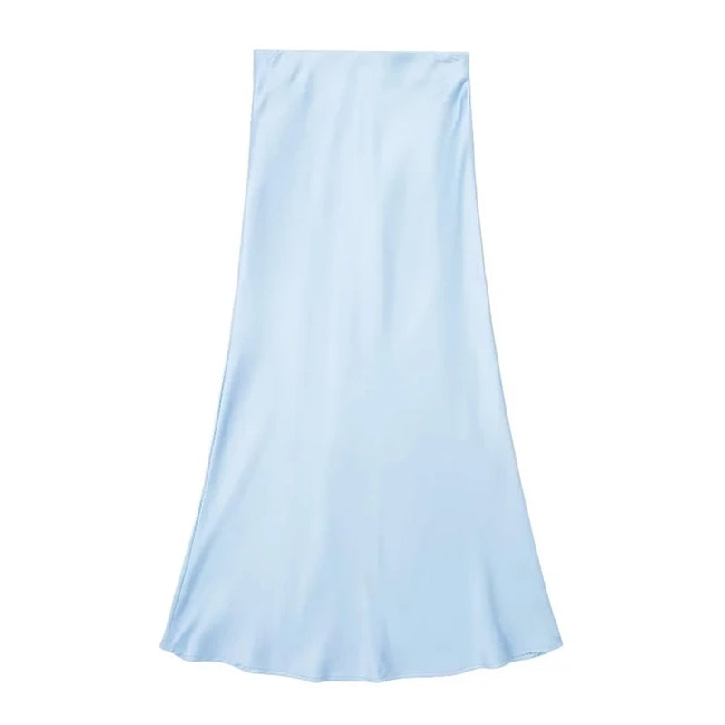2024 Y2K Casual Women Long Skirt Spring Elastic High Waisted A-Line Casual Female Satin Skirts High Street Lady Skirts-Gennys fashion