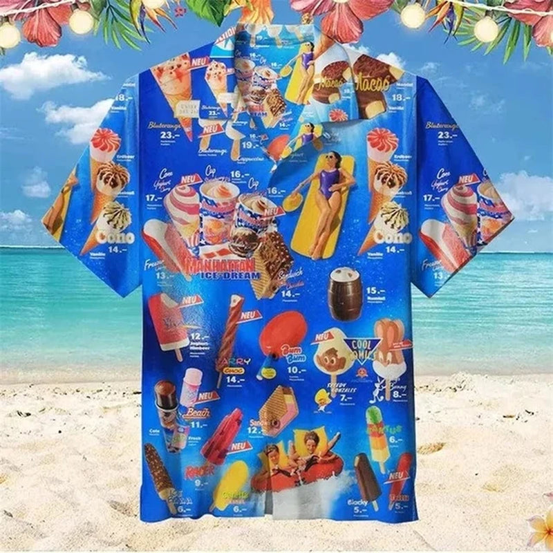 Small Size Girls 2024 Summer Ice Cream Graphic Shirts for Men Cold Popsicle Women Lapel Blouse Frozen Ice Lolly Beach Shirt Tops-Gennys fashion