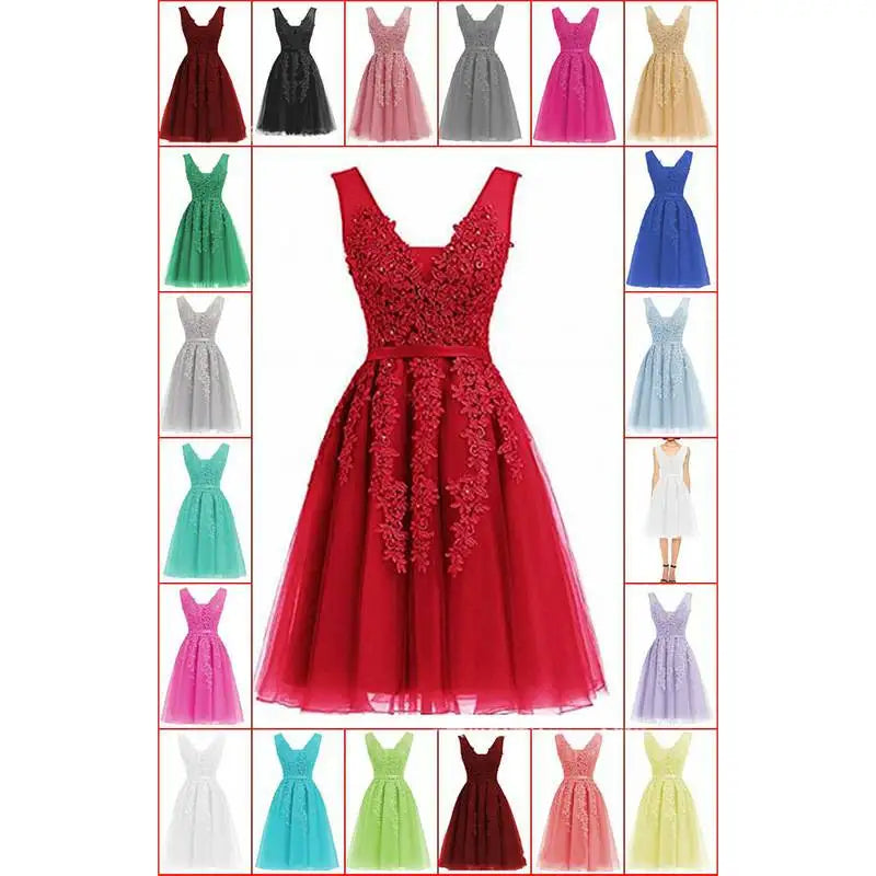 S0125 Prom Dress Short Pink Bridesmaid Dresses Beadings Sexy Neck Lace up Pearls Wedding Party Graduation Gowns-Gennys fashion