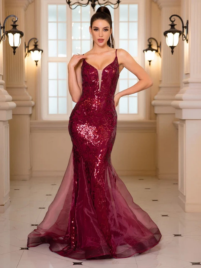 Luxury Sequin Spaghetti Strap Maxi Dress