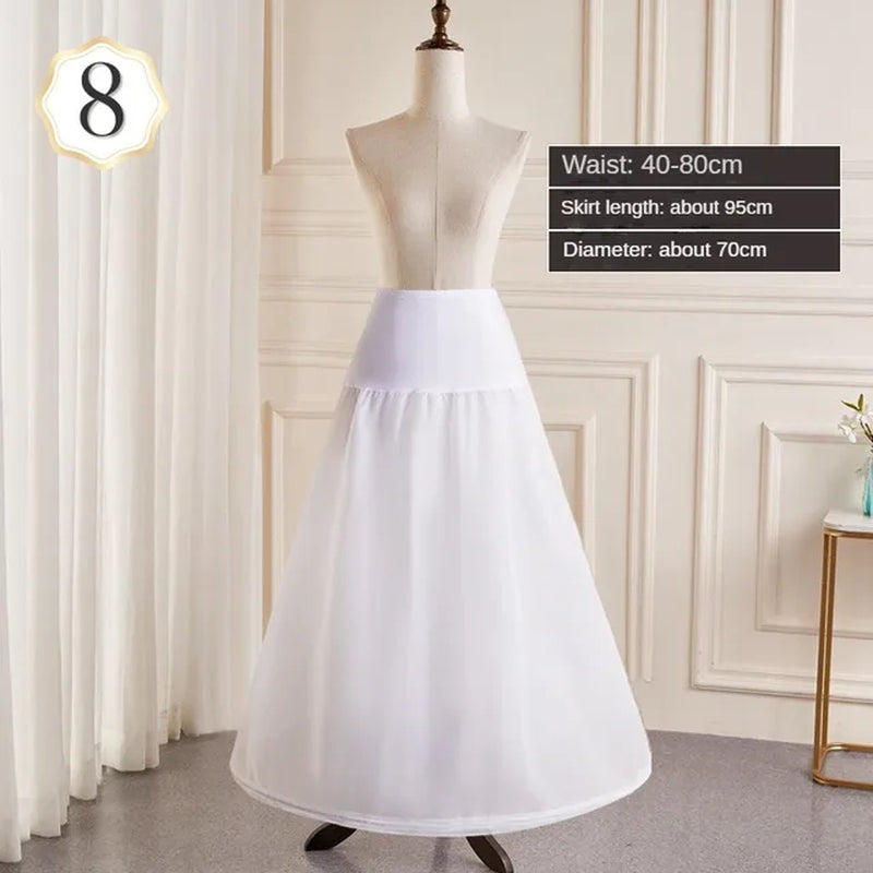 6-Hoops Underskirt Women Petticoat Wedding Dress Pleated Crinoline White a Line Floor Length under Skirt Cancan Pettidresses-Gennys fashion
