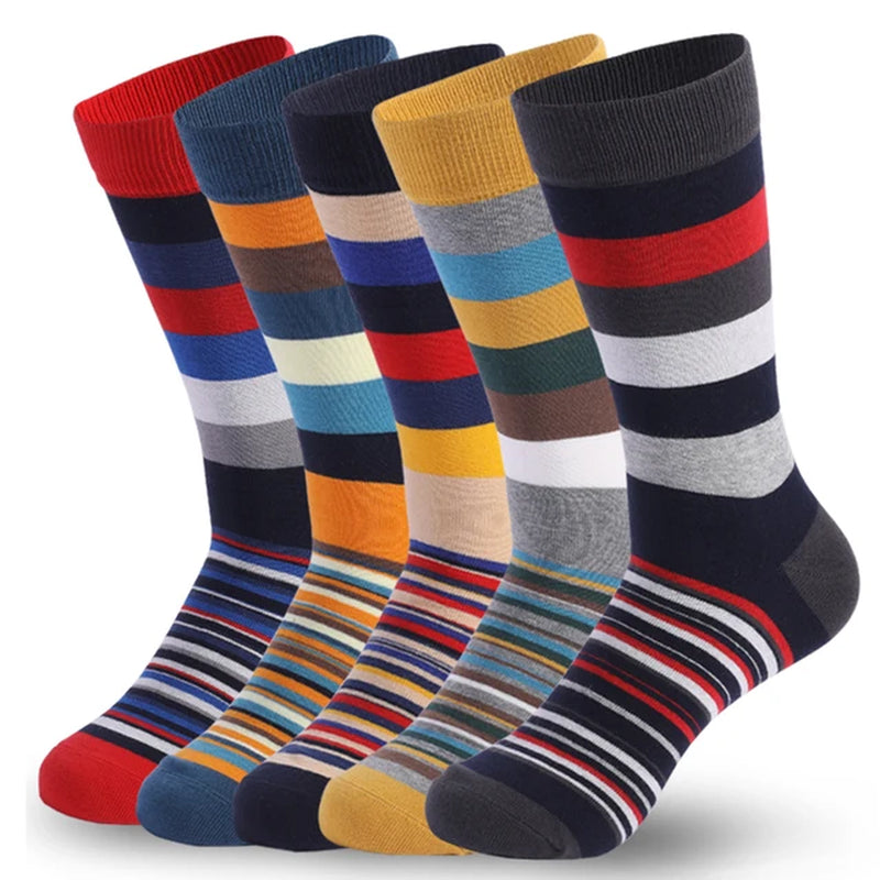 5 Pairs Mens Dress Socks plus Large Size,High Quality Combed Cotton Crew Socks,Black Cool Argyle Breathable Casual Socks for Men-Gennys fashion
