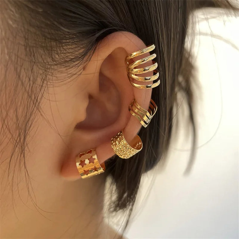 Gold Silver Color Leaves Clip Earrings for Women Creative Simple C Butterfly Ear Cuff Non-Piercing Ear Clip Set Trendy Jewelry-Gennys fashion