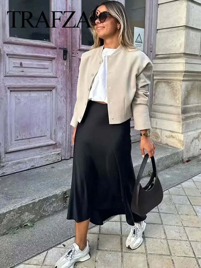 Women Elegant Solid Satin Long Skirt Chic Y2K High Waist Slim Skirts Female Fashion Silk Texture Ladies Tight Midi Skirt-Gennys fashion