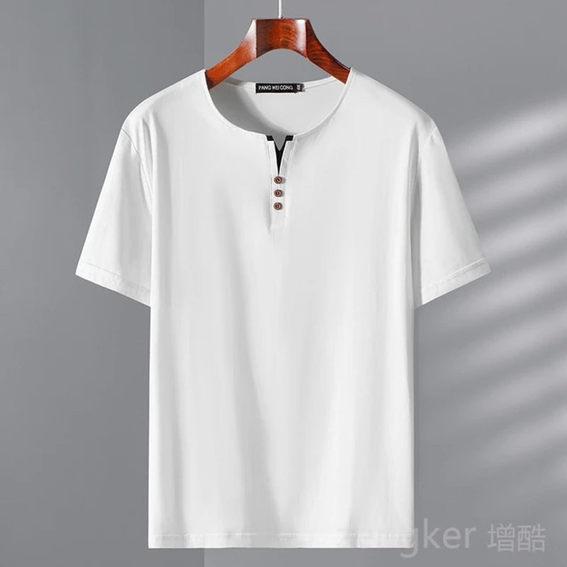 New Large Size Men'S Short-Sleeved T-Shirt Summer Youth plus Size Half-Sleeve Men'S Tops Button Collar Henry Collar 12XL 11XL-Gennys fashion