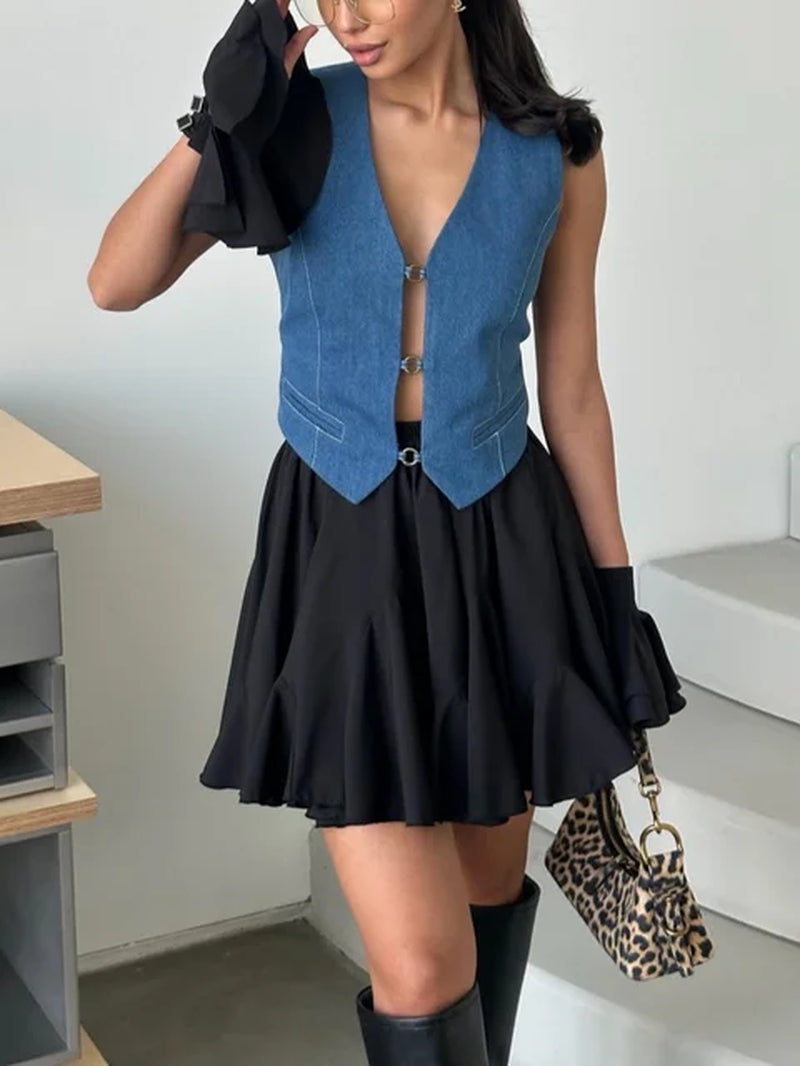 Summer White Mini Skirt A-Line High Waist Sexy Cute Ruffle Vintage Tennis Skirt Black Elastic Waist Tutu Short Skirts for Women-Gennys fashion