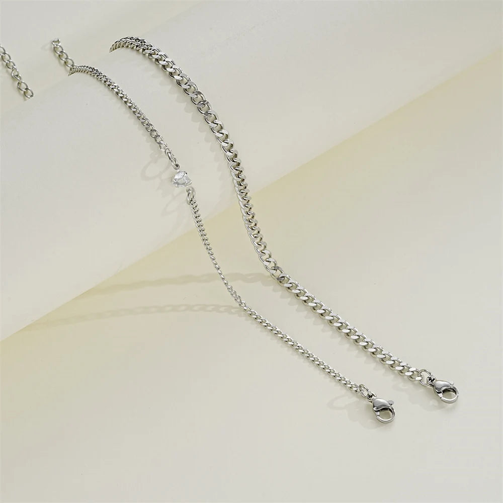 2PCS Simple Fashion Stainless Steel Bracelet Set for Couple Unisex Women Men Lover Crystal Heart Silvery Chain Bracelets Jewelry-Gennys fashion