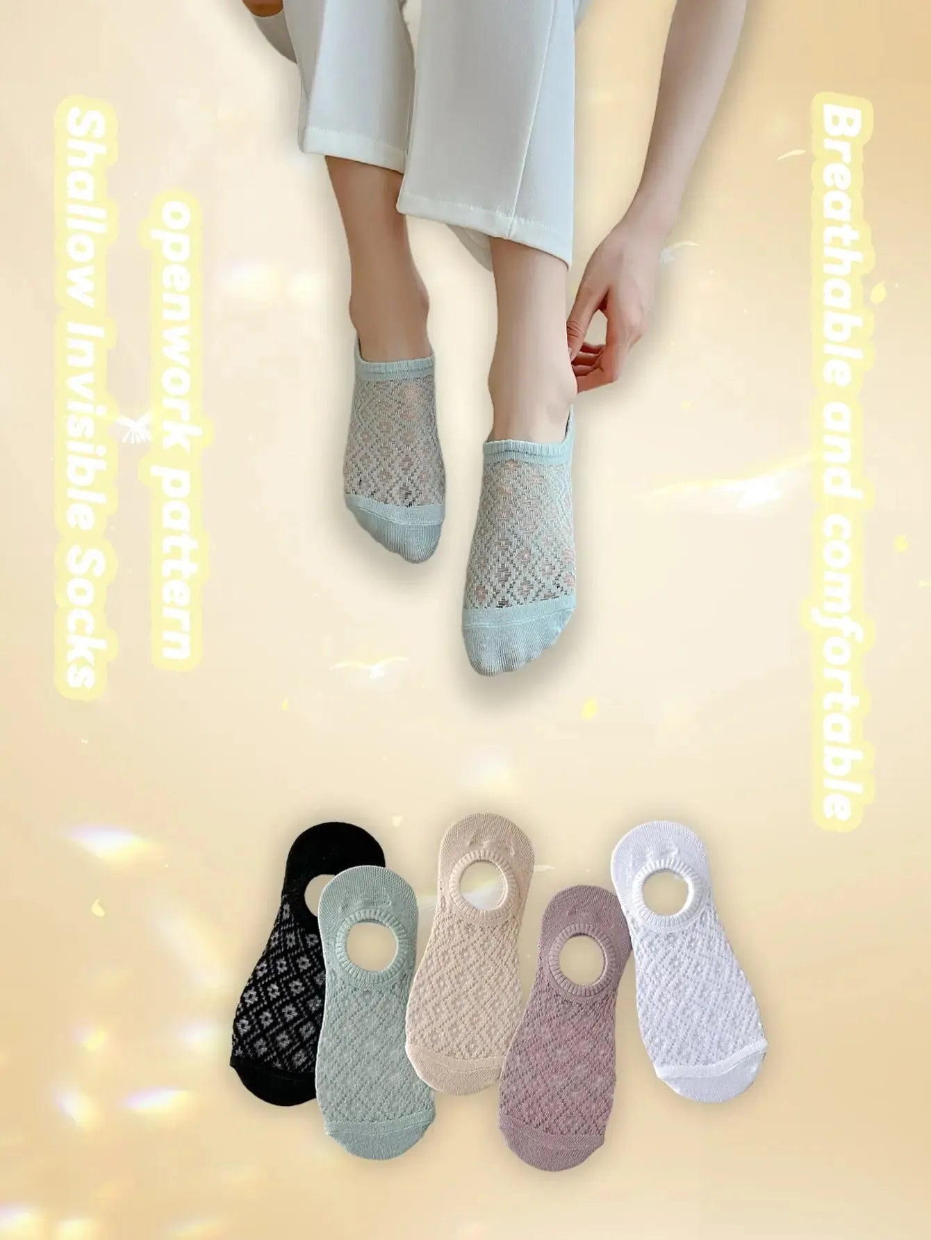 5 Pairs Mesh Ventilation Short Socks, Soft & Lightweight Low Cut Ankle Socks, Women'S Stockings & Hosiery-Gennys fashion