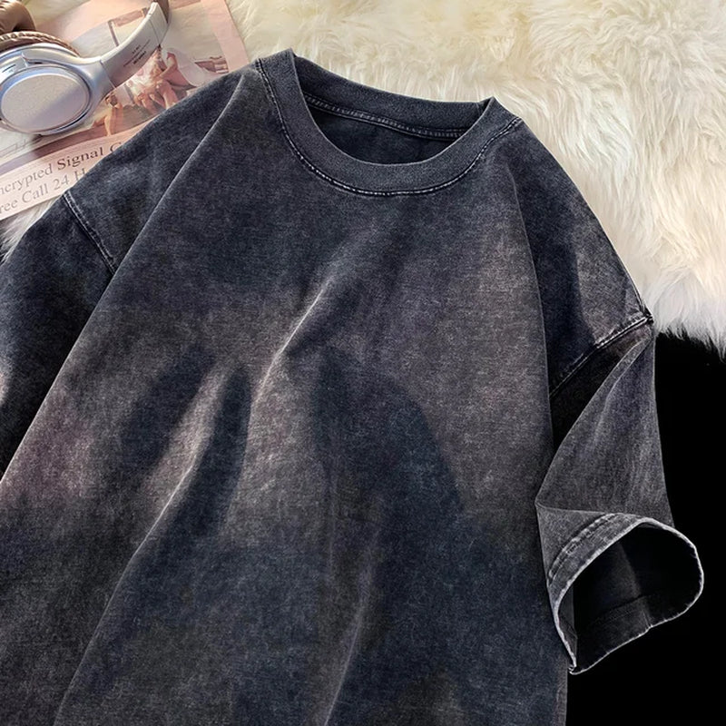 Washed T Shirt Summer Short-Sleeved 2024 New Men'S T-Shirt Basic Casual Tshirt Solid Colour Tee Shirt Unisex Summer Tops-Gennys fashion