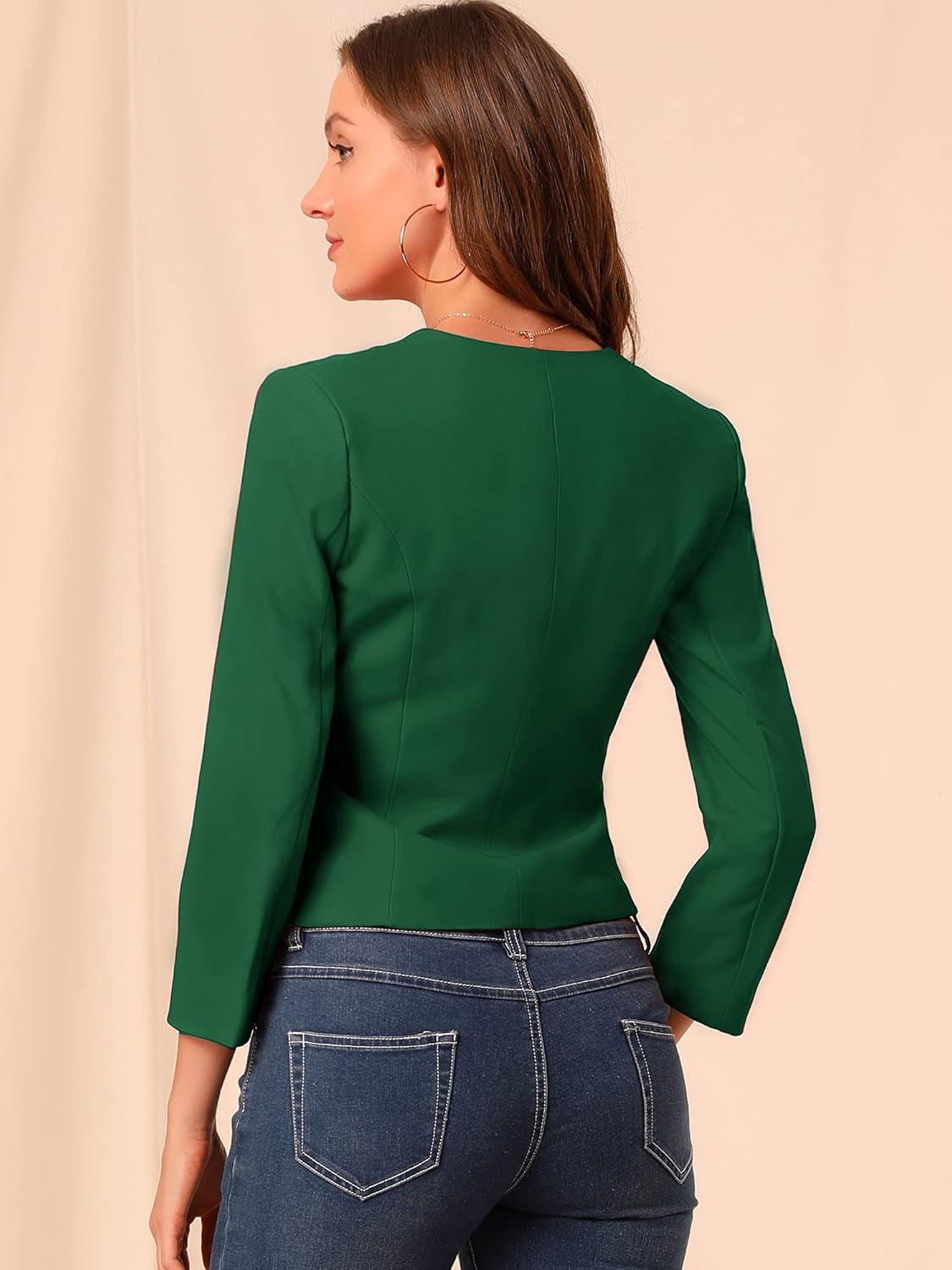Women'S Crop Collarless Blazers Suit Zip Decor Work Office Jackets Blazer-Gennys fashion