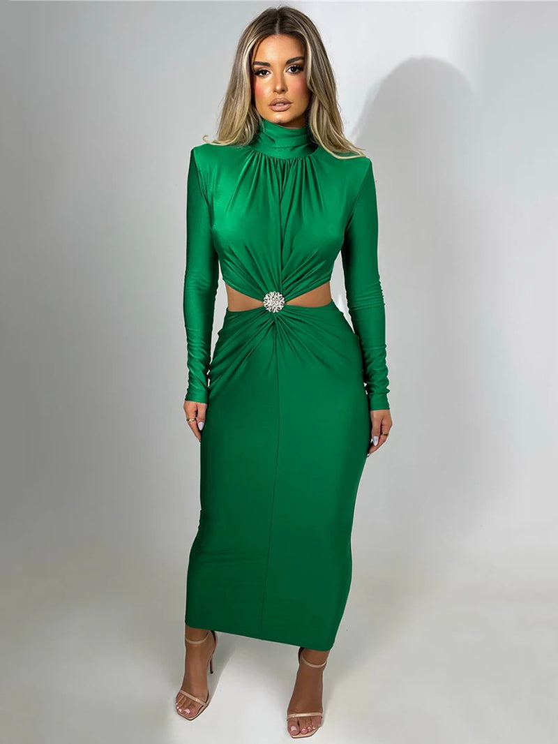Hollow Out Turtleneck Maxi Dress