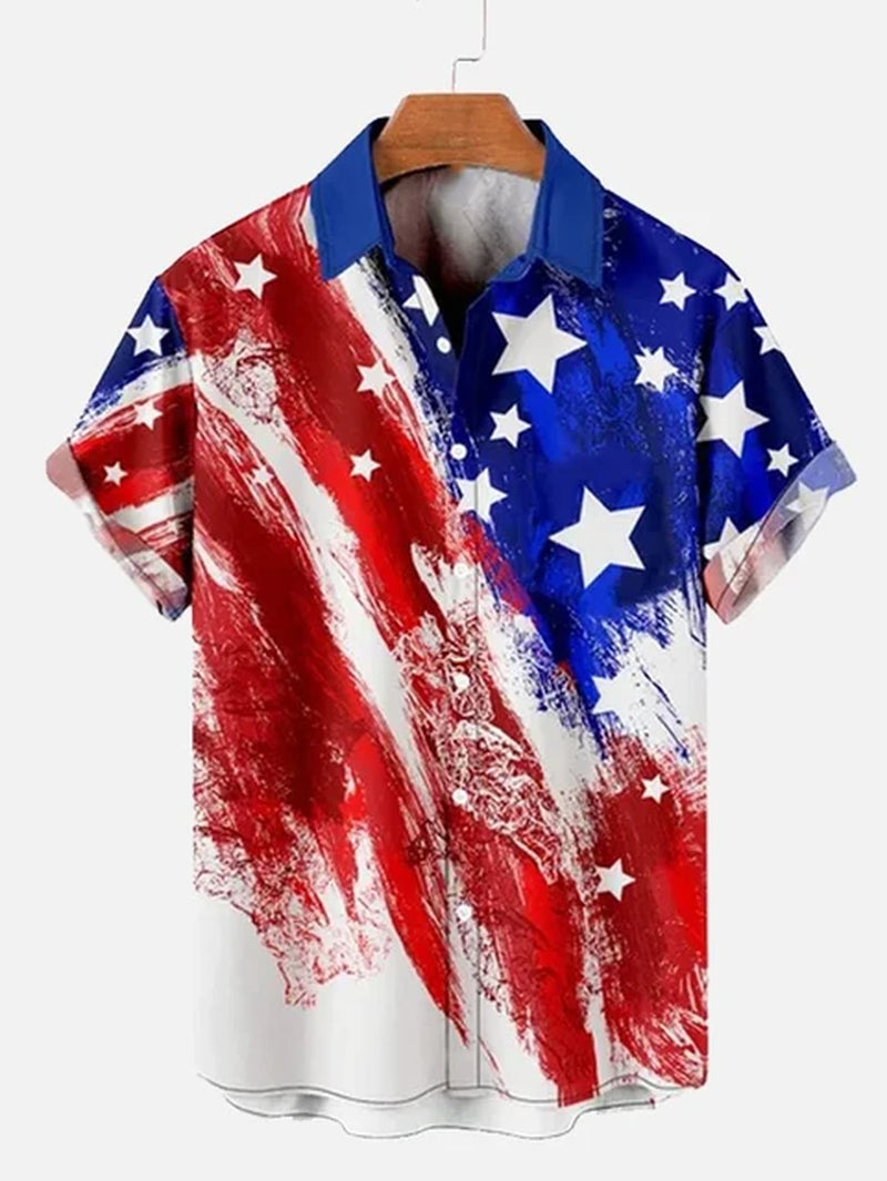 Men'S Shirts American Flag Eagle Pattern 3D Print Tops New Summer Casual Fashion Beach Party Tops Short Sleeves Men Clothing-Gennys fashion