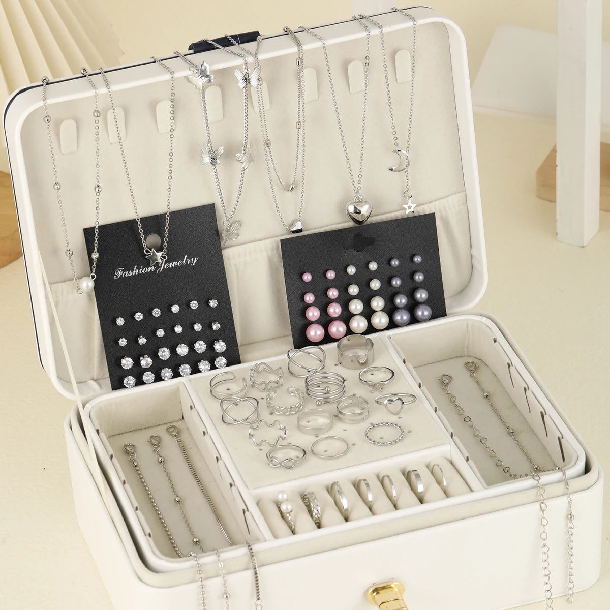 81 Pcs Vintage Elegant Imitation Pearl Zircon Butterfly Pendant Earrings Ring Necklace Bracelet for Women Daily Wear Jewelry Set-Gennys fashion