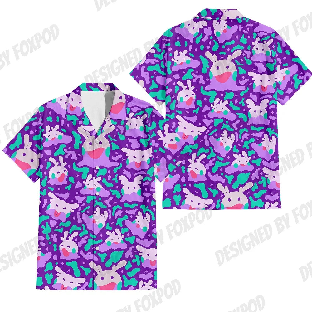 Summer Anime Style Pattern Printing Cartoon Animal Oversized Hawaiian Short Sleeved Shirt for Men'S Original Harajuku Clothes-Gennys fashion