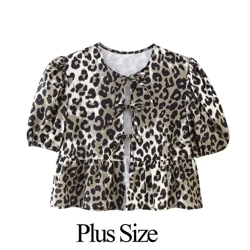 Women Fashion Slim Puff Sleeve Shirt Elegant Lace up O Neck Cropped Tops 2024 Spring Summer Female Chic Ruffle Blouse-Gennys fashion