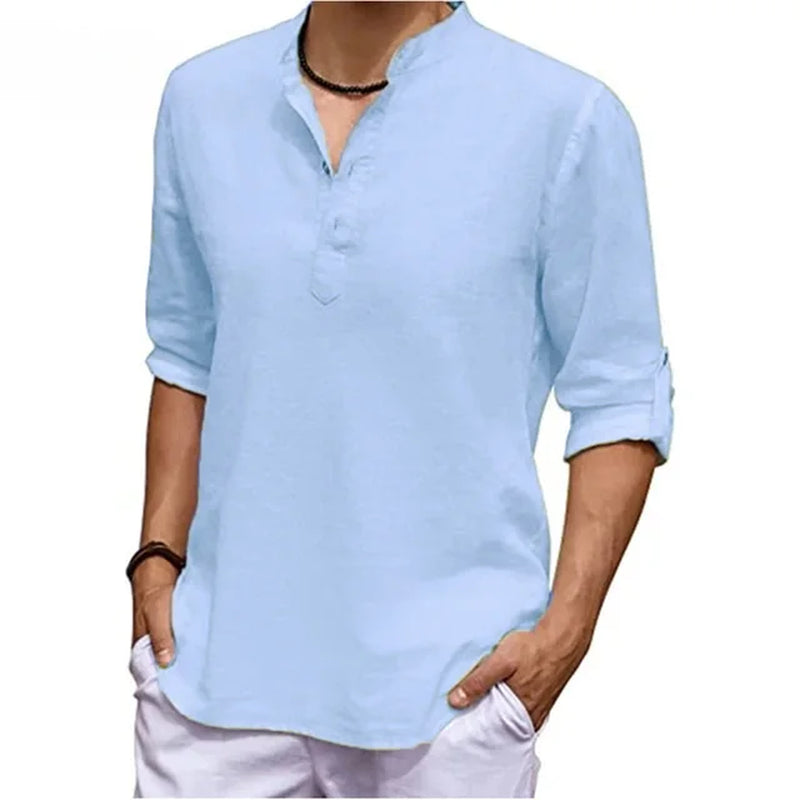 Men'S Shirts Casual Outdoors Basic Style Solid Color All-Match Long-Sleeved Thin Loose Blouse Male Spring Autumn Streetwear-Gennys fashion