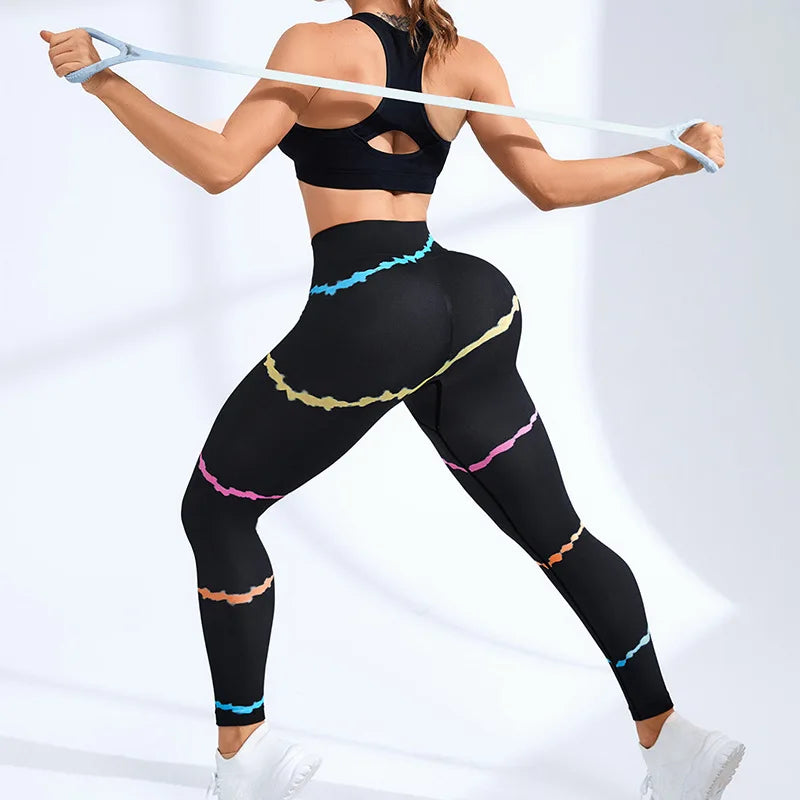 Women Seamless Tie Dye Yoga Leggings High Waisted Sexy Striped Fitness Leggings Fashionable Exercise Breathable Leggings-Gennys fashion
