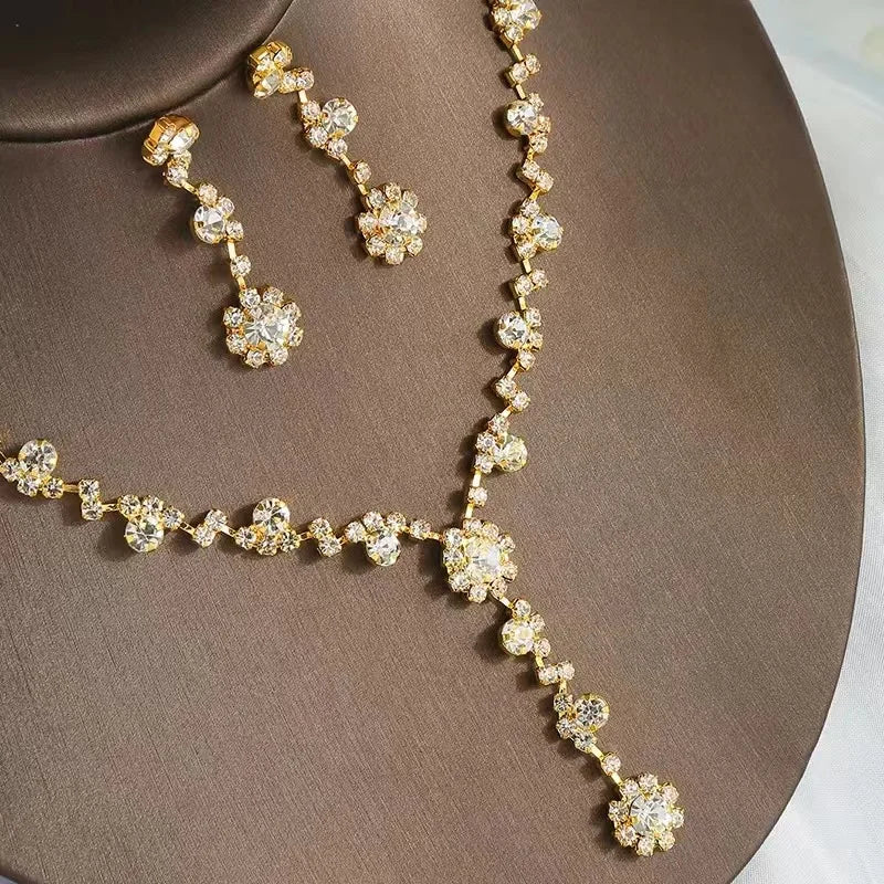 4 Pcs Luxury Wedding Bridal Bridesmaid Crystal Zircon Jewelry Set for Women Tennis Choker Necklace Earrings Rings Bracelet Set-Gennys fashion