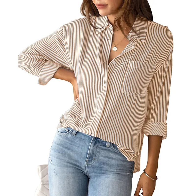 Casual Loose Striped Shirts for Women 2024 Autumn Vintage Women'S Oversized Shirts and Blouses Fashion Elegant Youth Female Tops-Gennys fashion